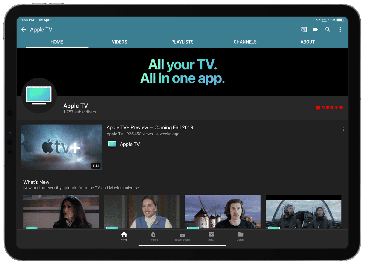 Screenshot of the Apple TV YouTube channel