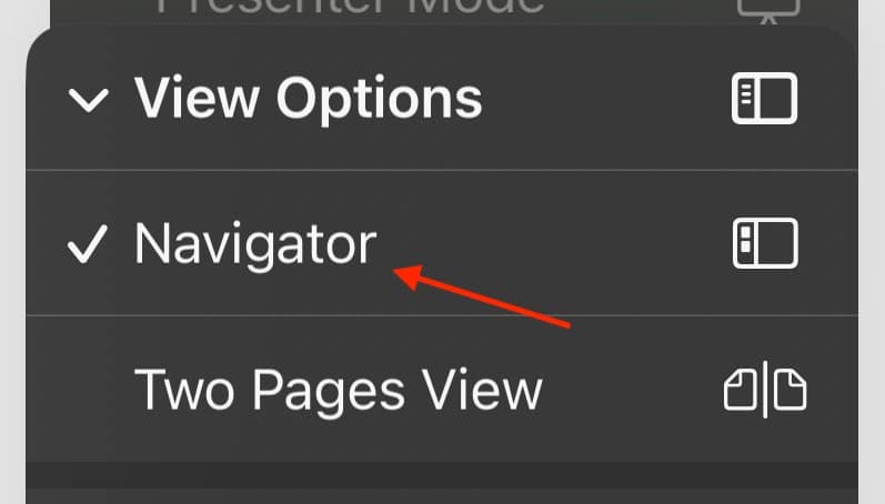 Enable Navigator iPhone Table of Contents Pages