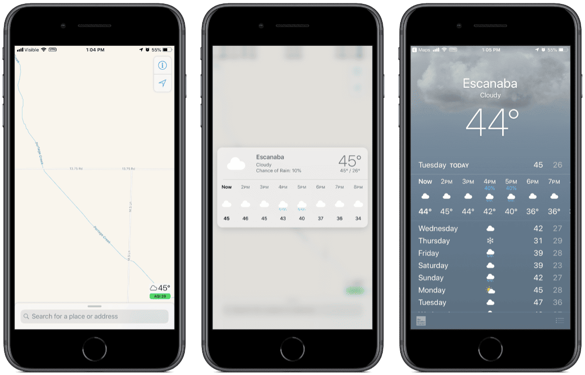 screenshots of AQI in apple maps