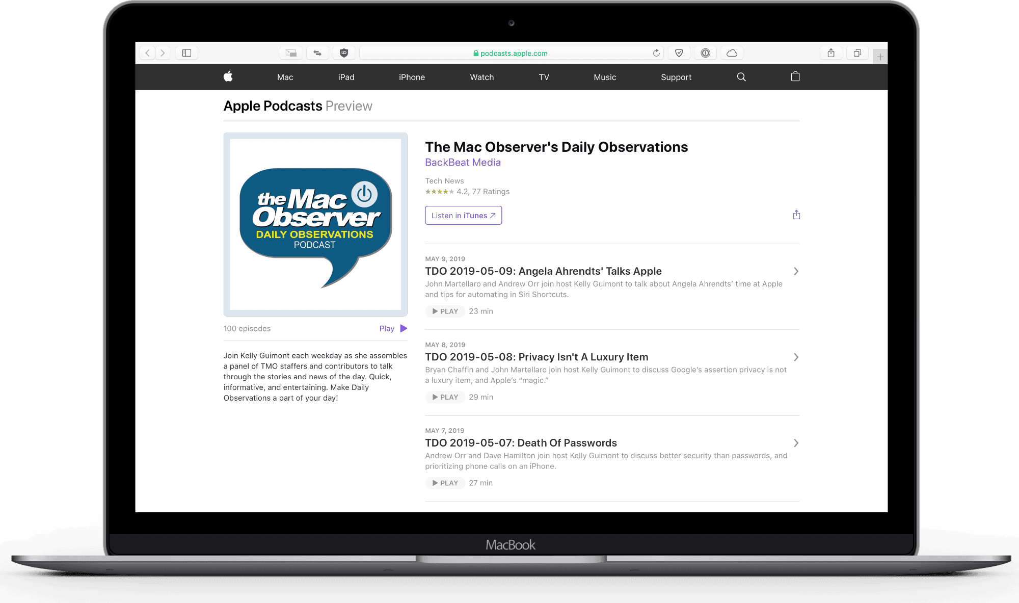 screenshot of apple podcasts on the web