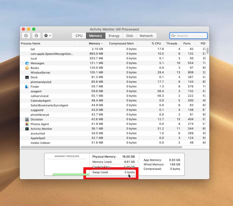 After restarting my Mac, my Virtual Memory swap file shrunk to 0 bytes.