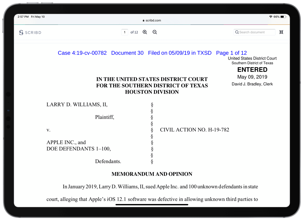 Screenshot of Group FaceTime lawsuit
