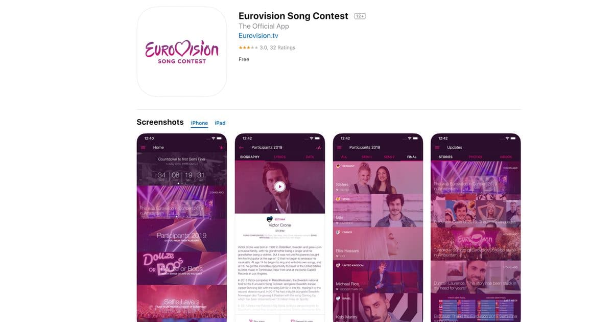 Eurovision Song Contest 2019 Official iOS App
