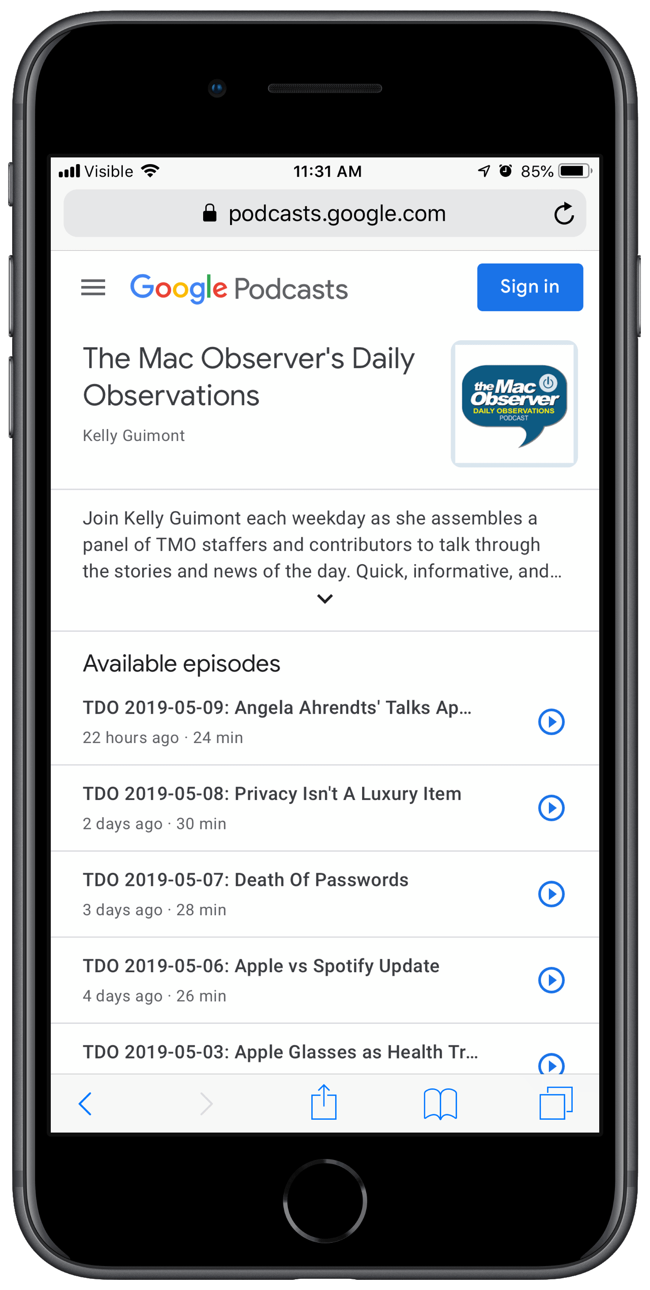 Screenshot of google podcasts