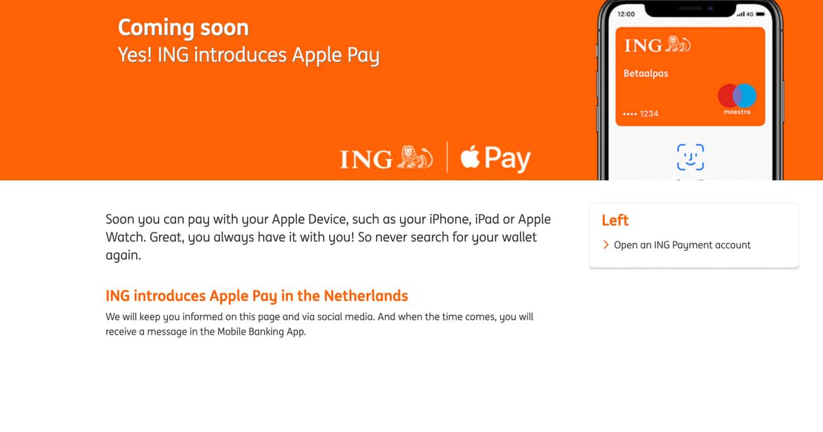 ING Holland Getting Apple Pay