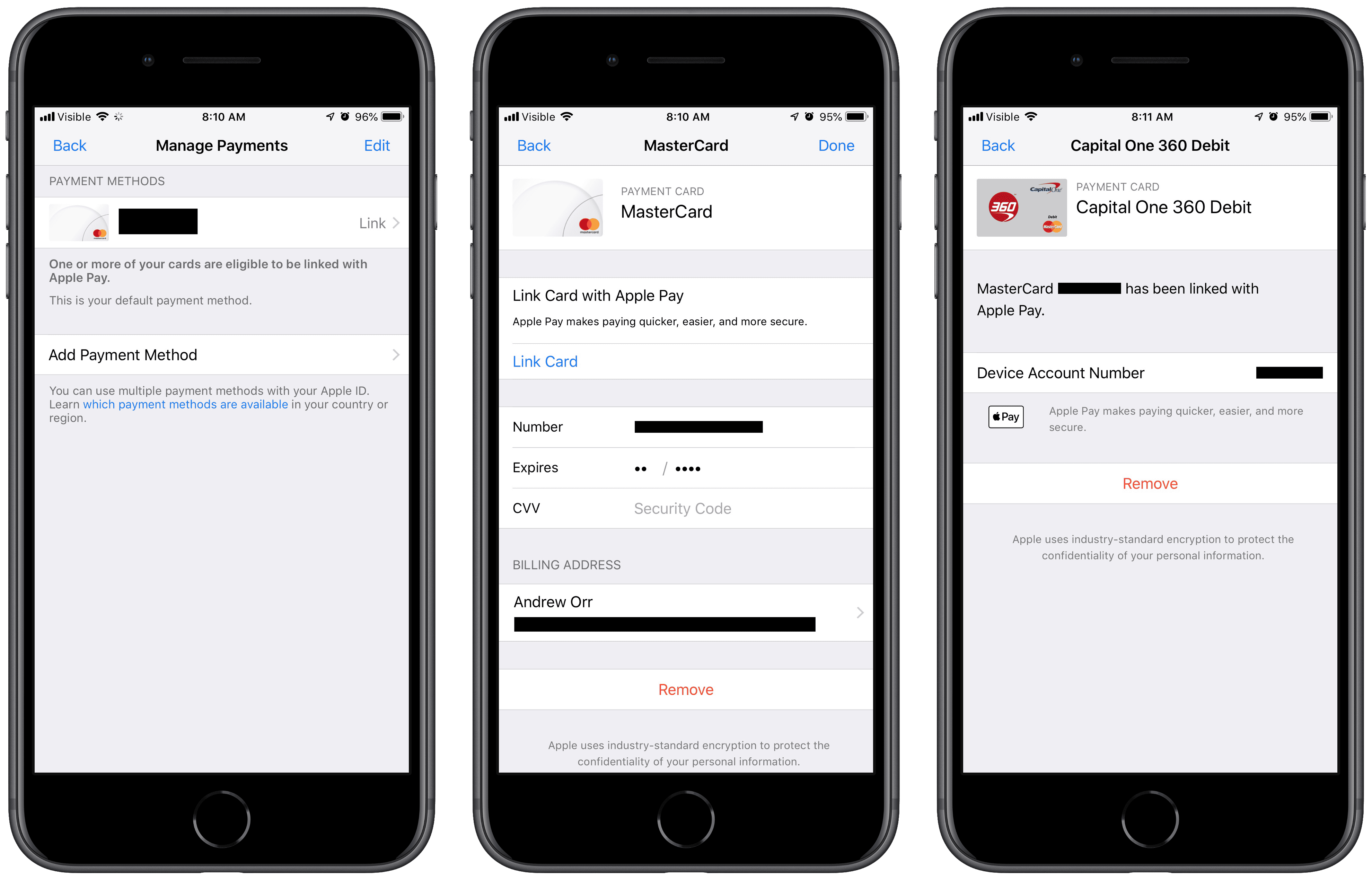 Screenshots on how to use Apple Pay in iTunes