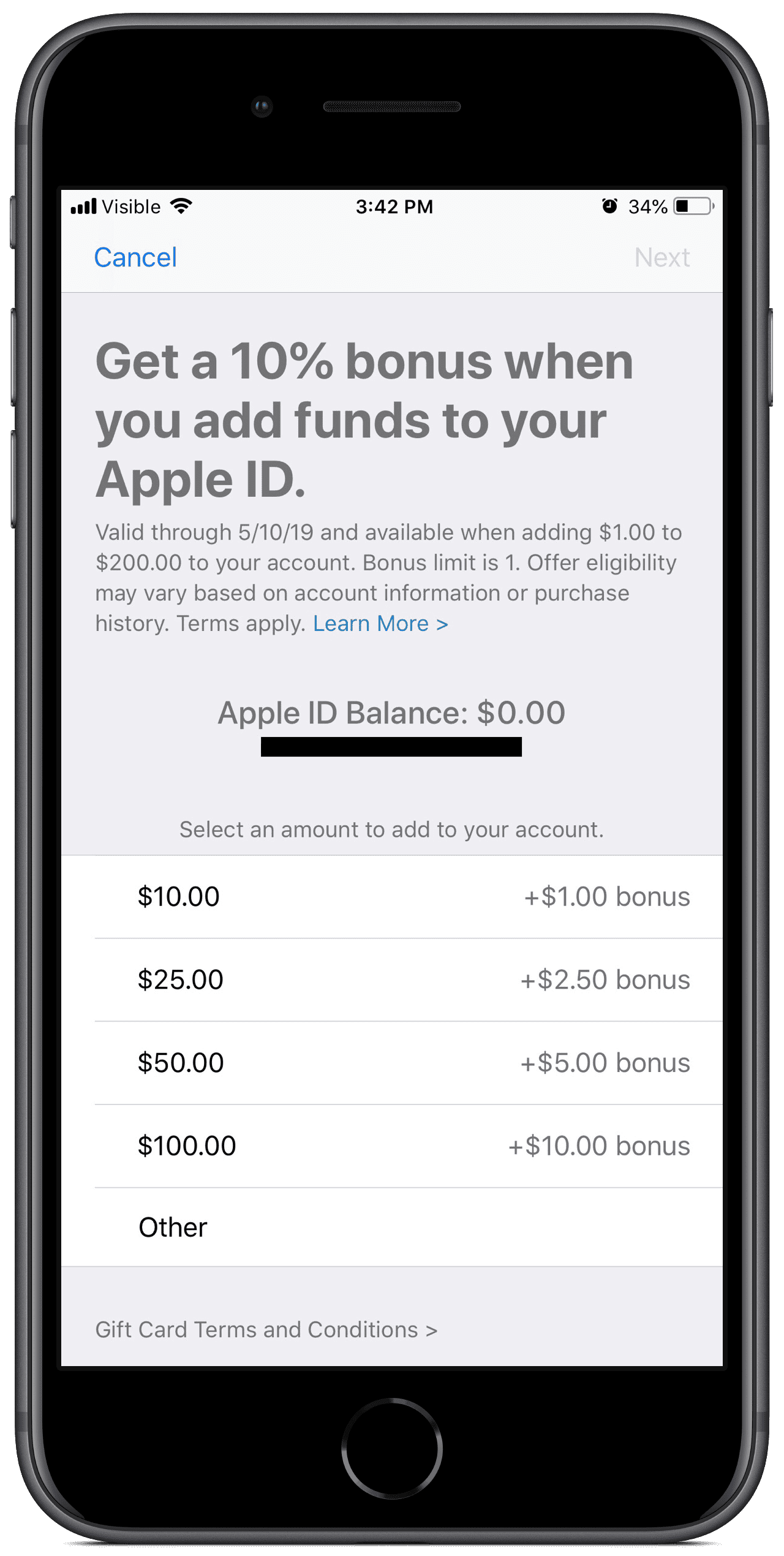 Adding Apple ID funds