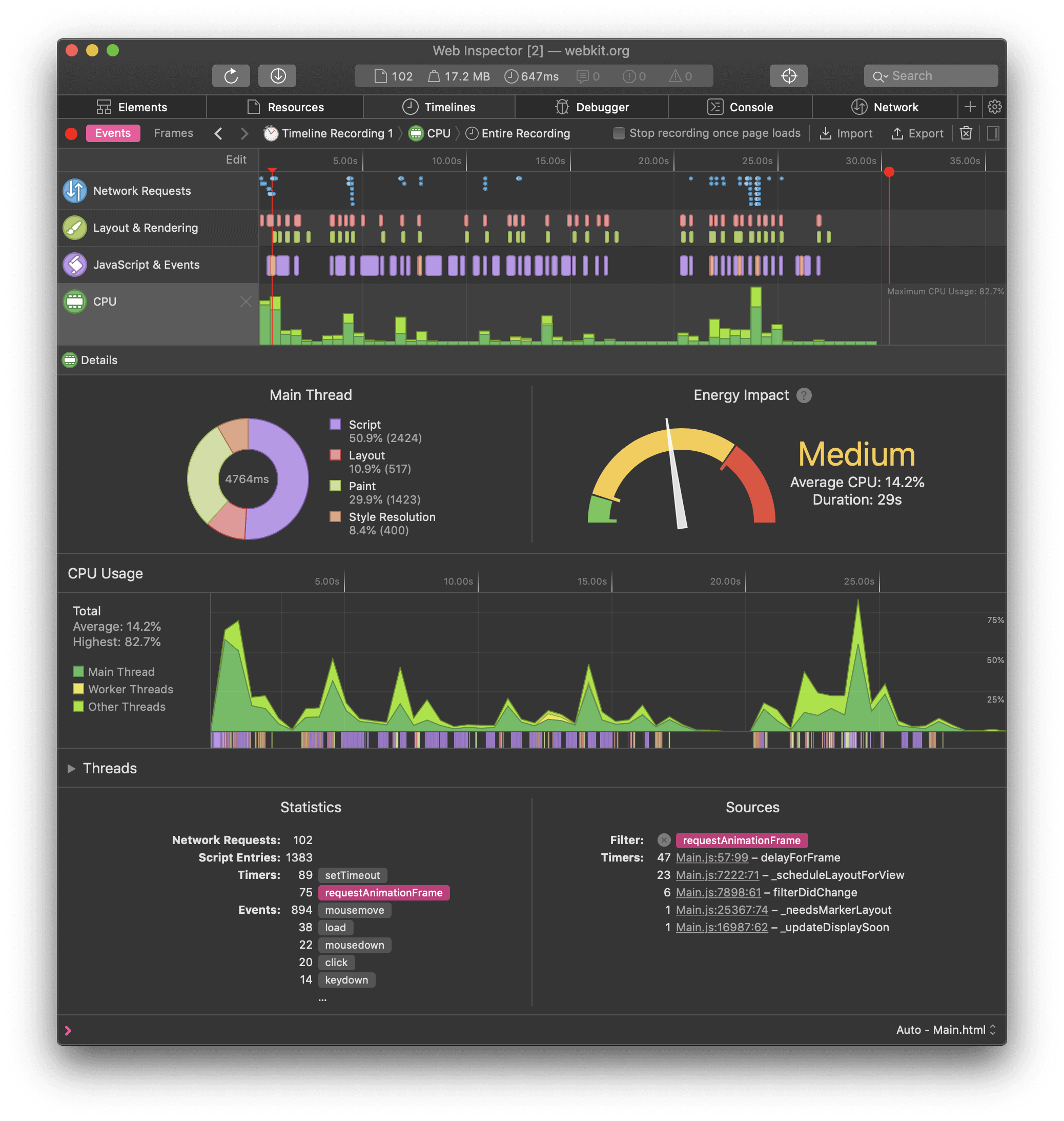 Screenshot of CPU timeline