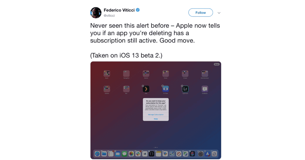 iOS 13 Will Warn You When You Delete an App With an Active Subscription