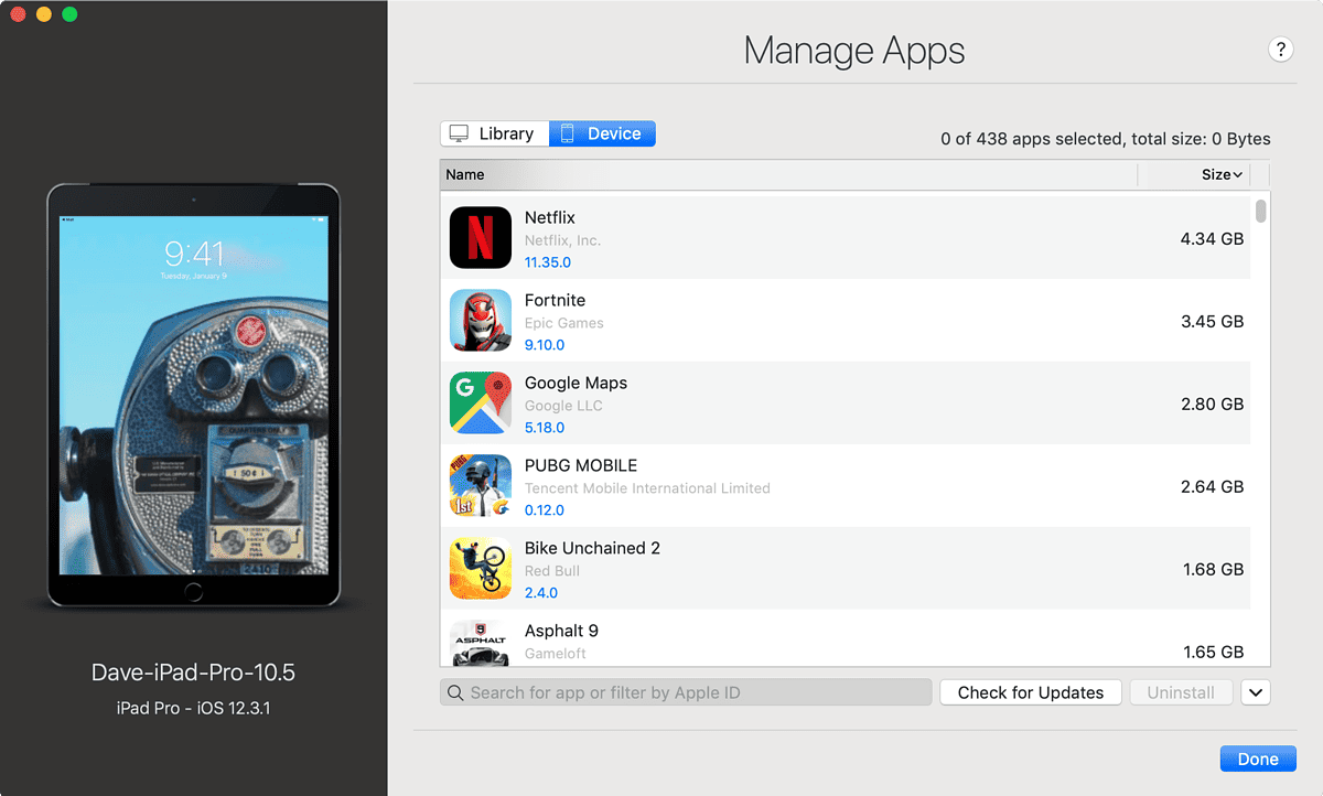 iMazing's App Management screen