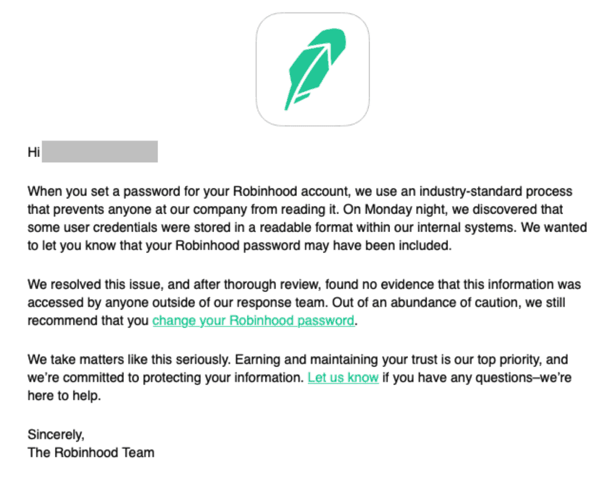 Investment and stock trading app Robinhood recently admitted to storing user credentials l Stock Trader Robinhood Stored Passwords in Plaintext