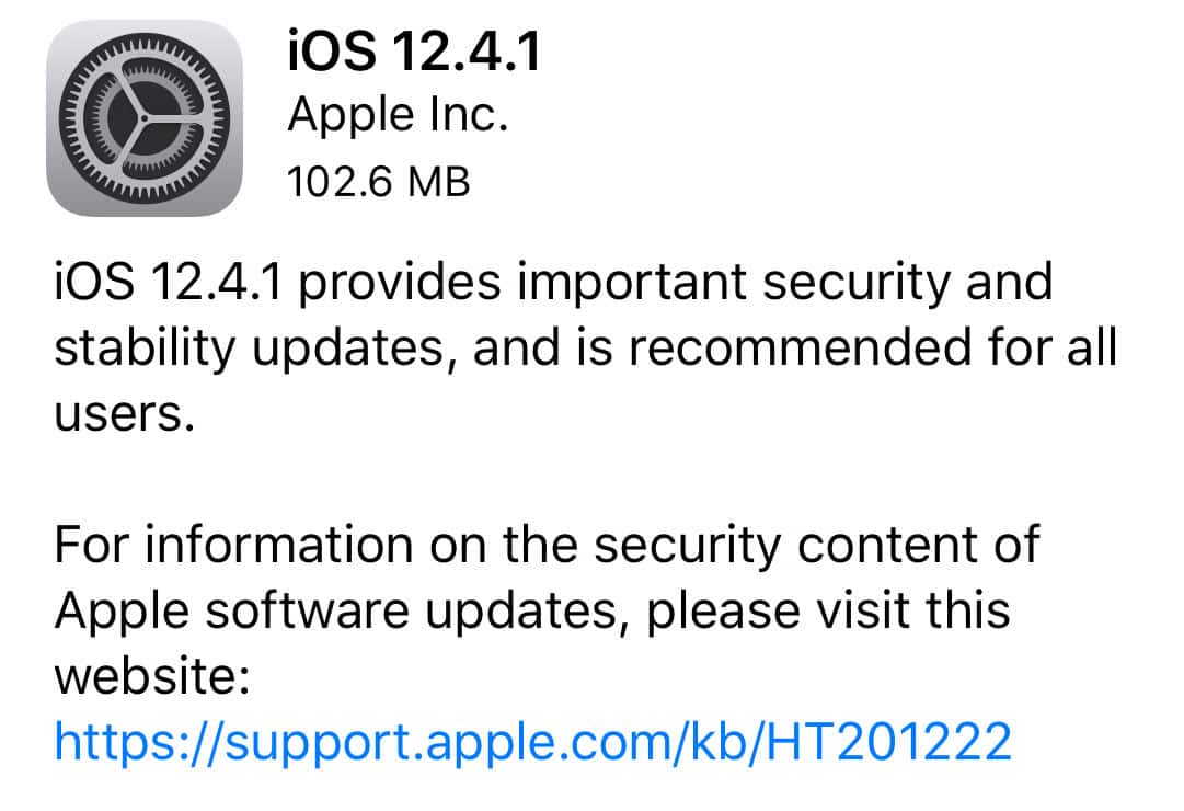 Apple Releases iOS 12.4.1, a Security Update