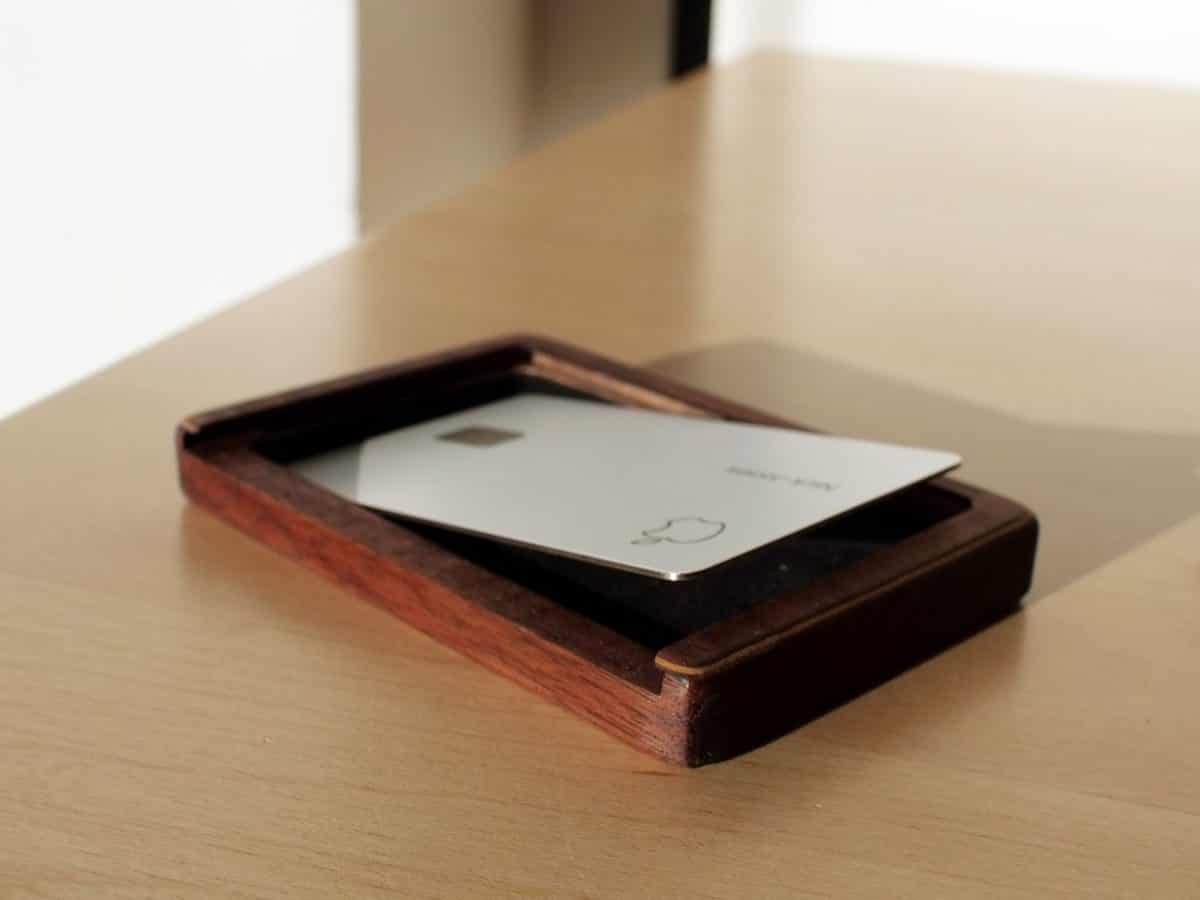 wooden apple card wallet