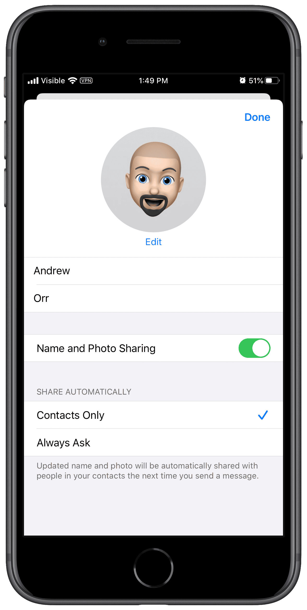 imessage name and photo