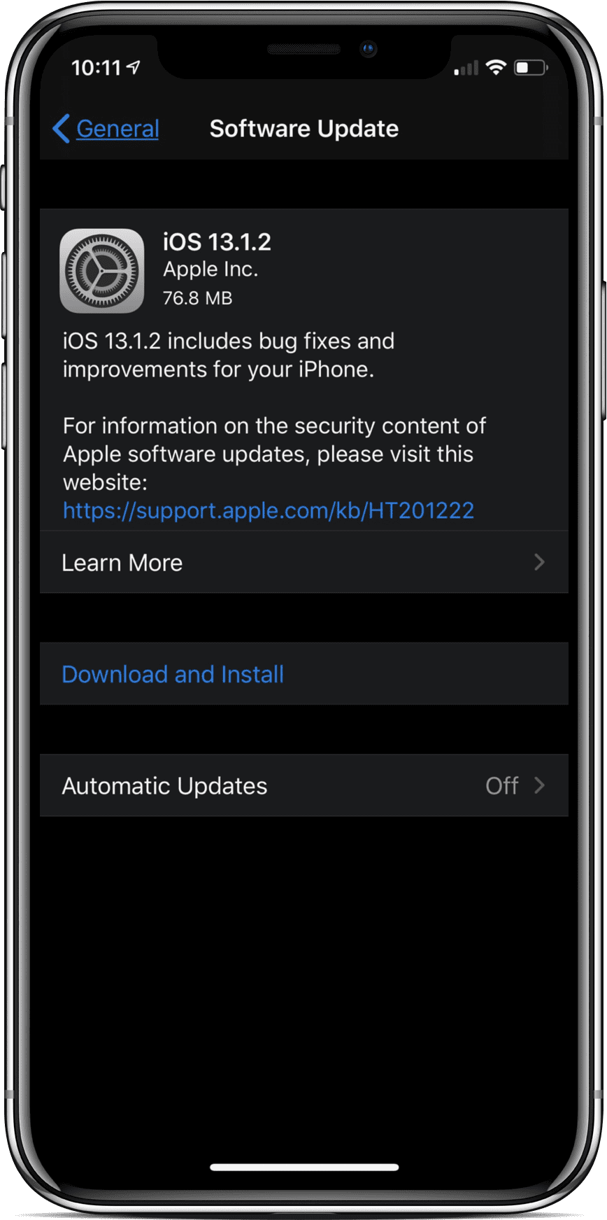 iOS 13.1.2 update screenshot