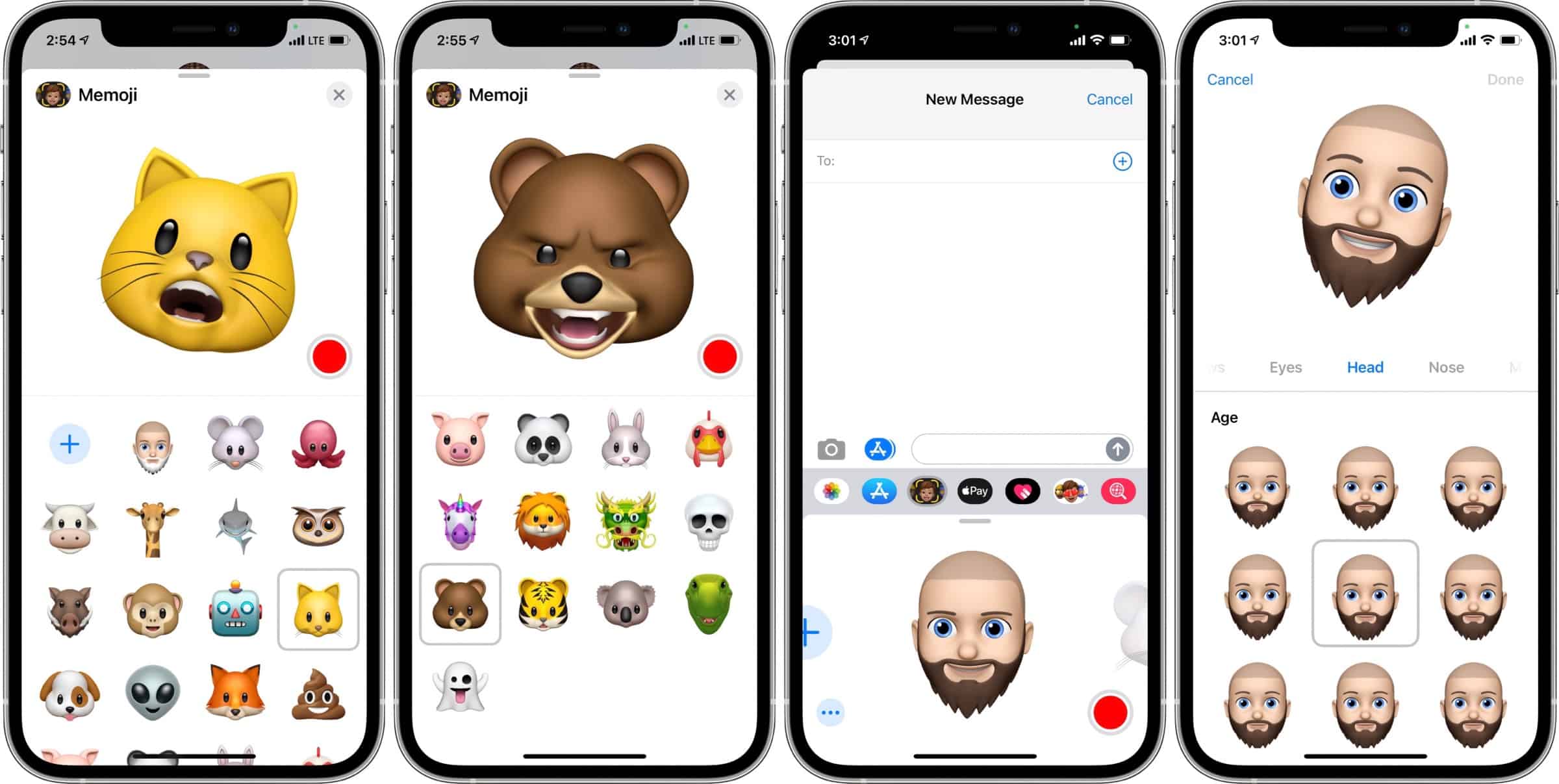 Screenshots of creating Animoji.