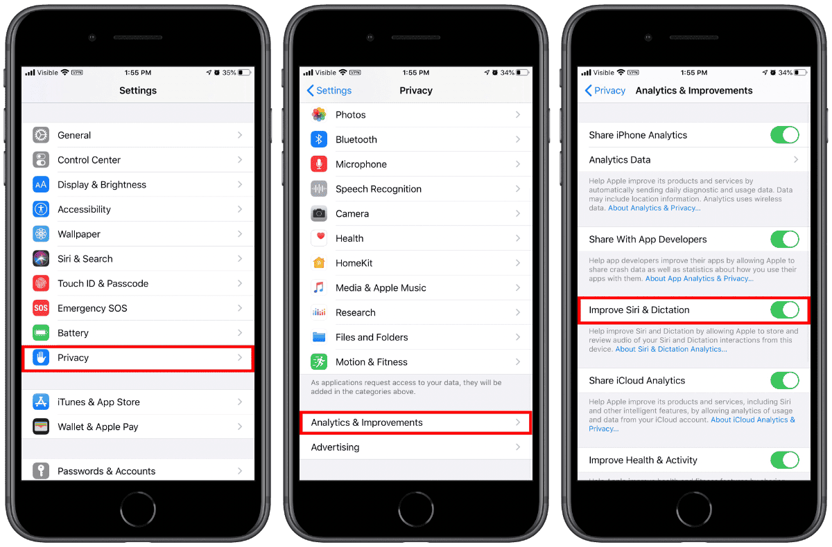 iOS 13.2 turn off siri grading