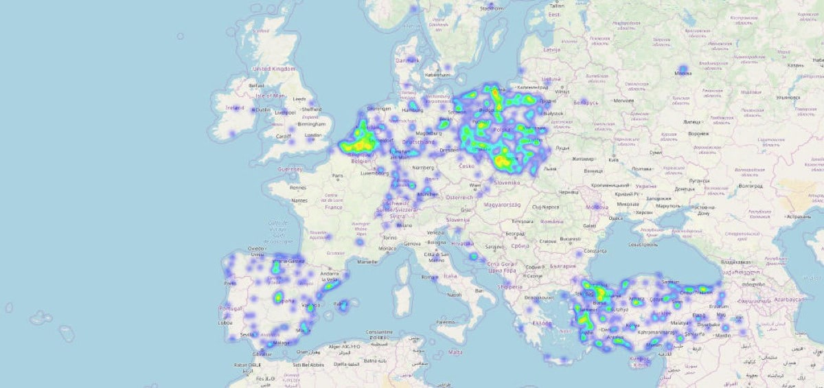 Map of device locations