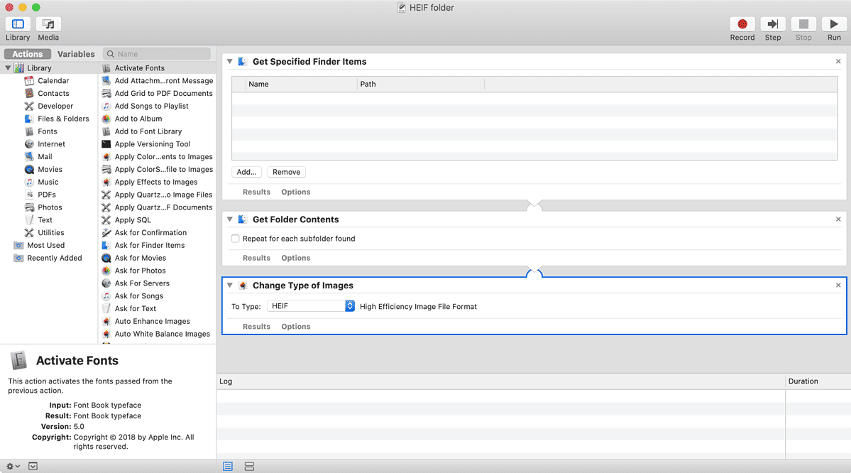 converting photos to HEIF in automator
