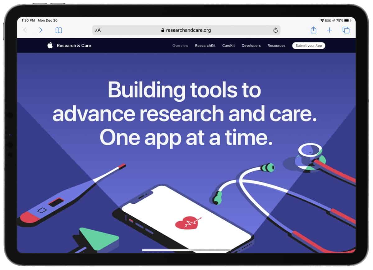 Screenshot of new apple health website