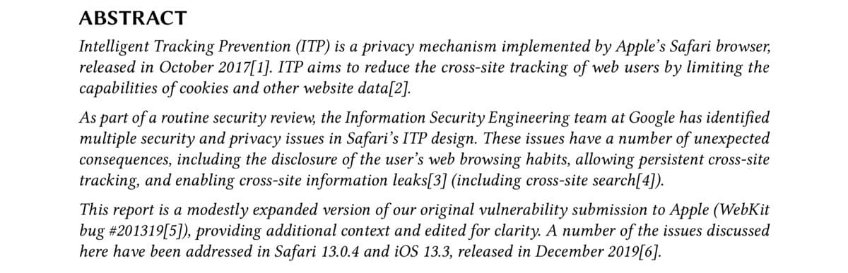 PDF screenshot of Intelligent Tracking Prevention flaws