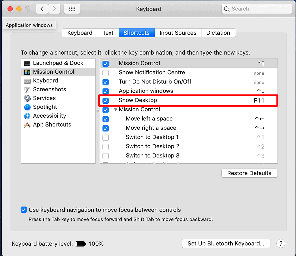 Catalina Function key settings