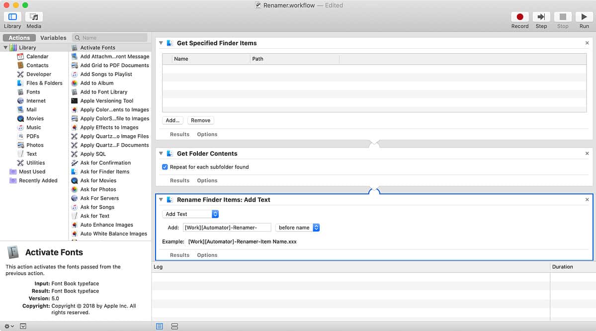 Screenshot of personal information management workflow