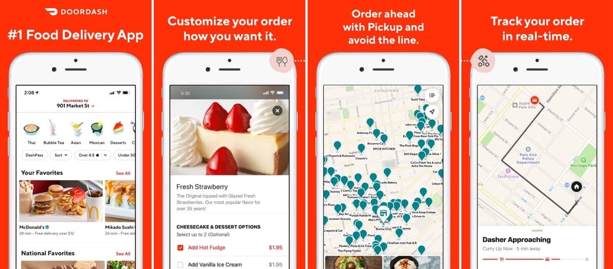 Screenshots of DoorDash in our list of delivery apps