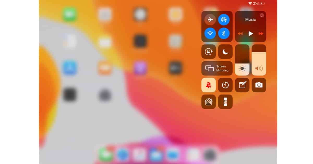 default iPad Control Center