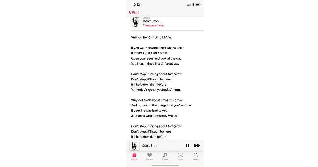 Full Lyrics of Apple Music song on iPhone