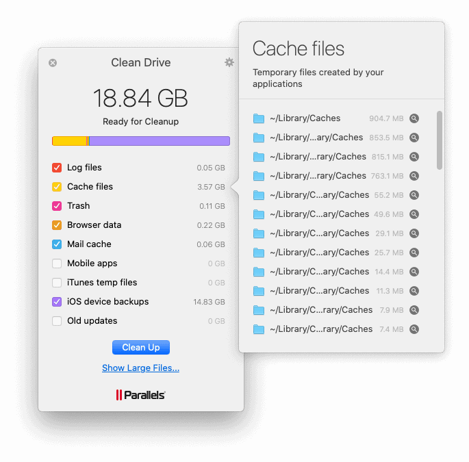 Clean Drive helps you get rid of large files you no longer need (or want).