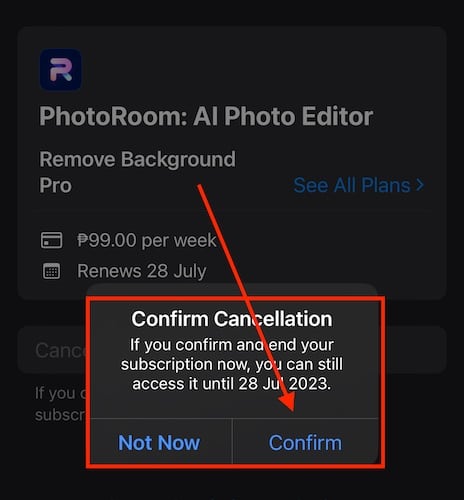 Confirm cancellation of subscription