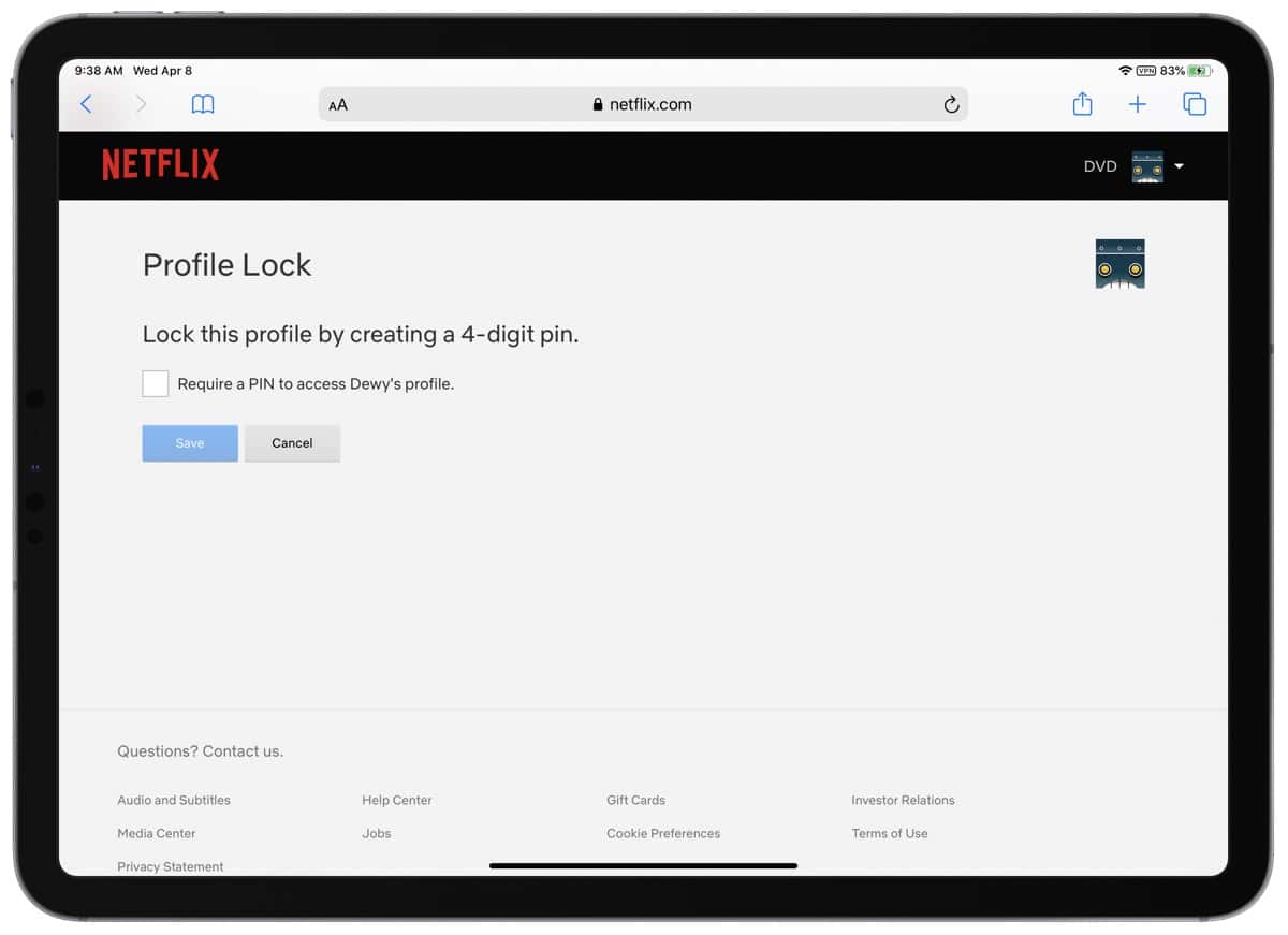 Screenshot of setting a netflix profile pin