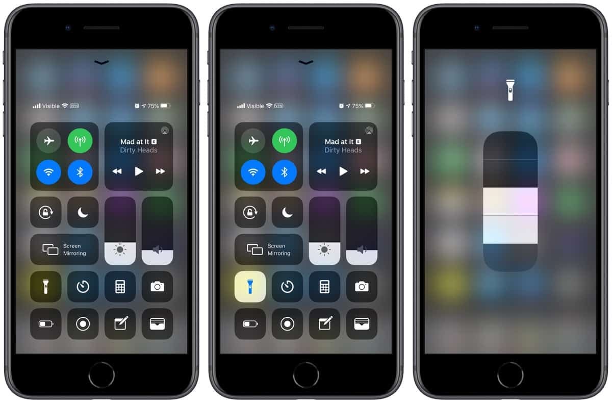 Turn iPhone flashlight off screenshots