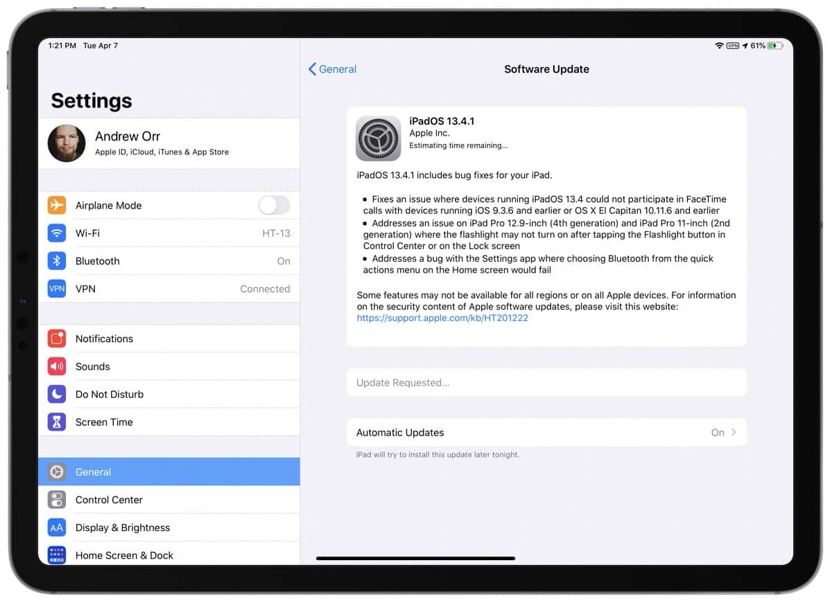 iPadOS 13.4.1 screenshot