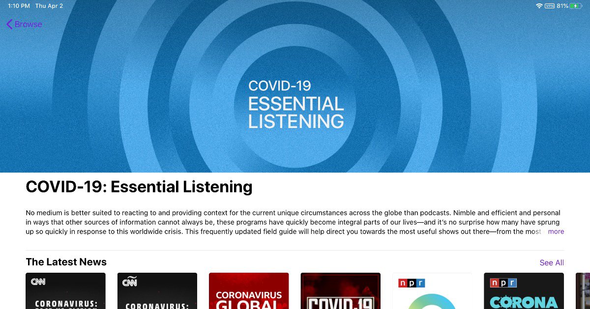 Apple Podcasts Adds ‘COVID-19: Essential Listening’ Section