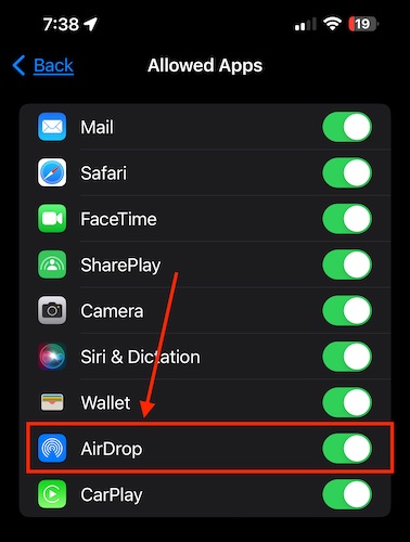 Allowed Apps AirDrop