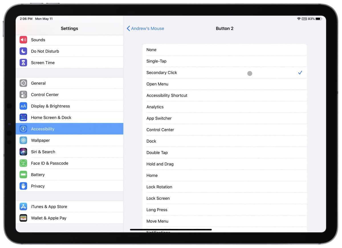 Change mouse button customization On ipad