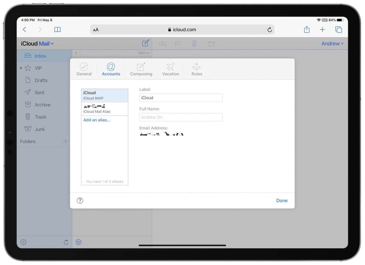 Creating an icloud email alias