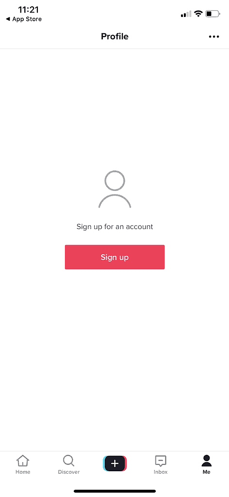 The TikTok Sign up page