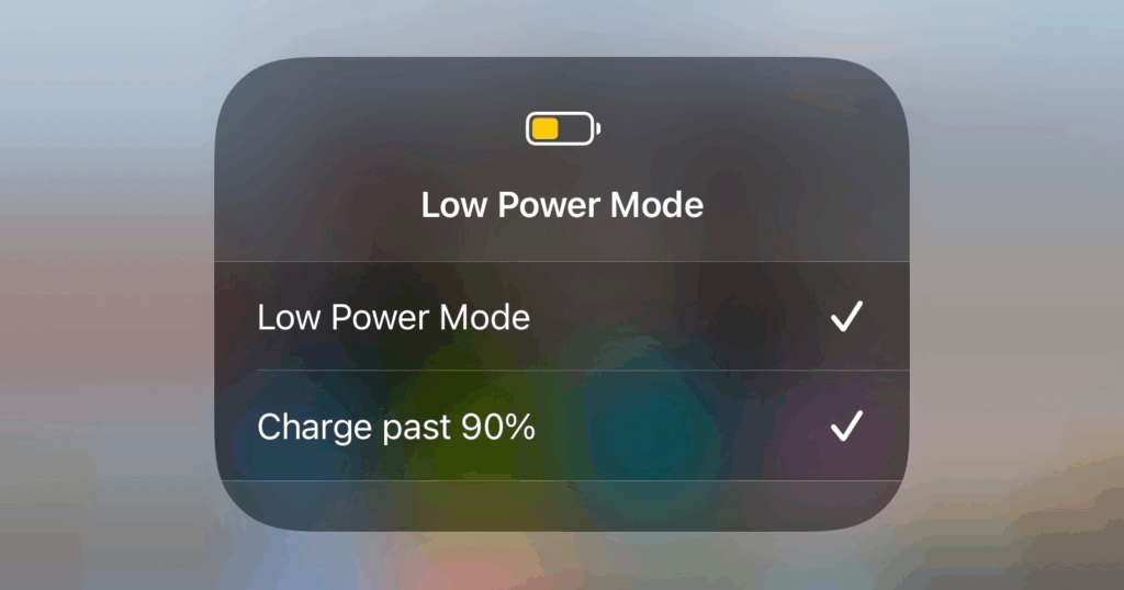 iPhone Low Power Mode dialog
