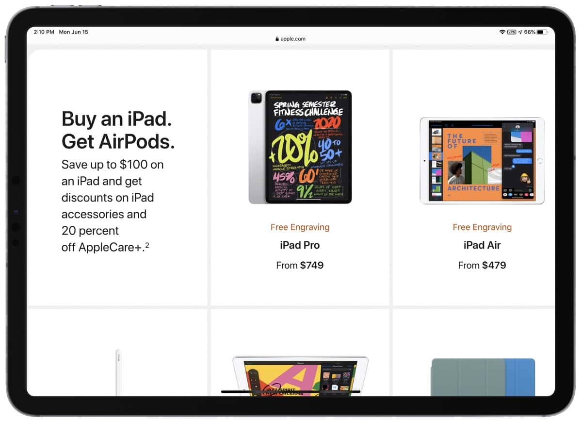 2020 apple back to school promo iPad section.