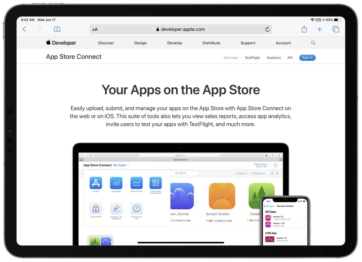 App Store connect website screenshot