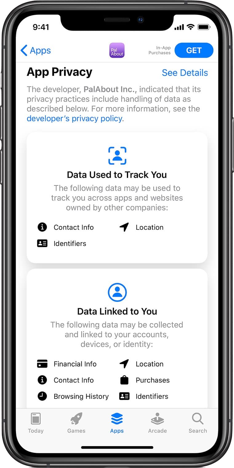 App Store privacy page iOS 14