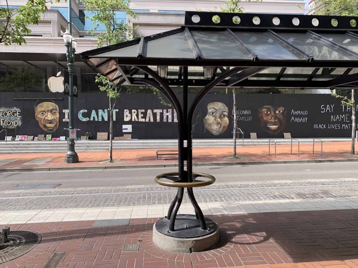 The boarded-up Louis Vuitton store in Pioneer Place in downtown Portland,  Oregon, which has become canvases for protest, seen on Friday, Jun 12, 2020  Stock Photo - Alamy