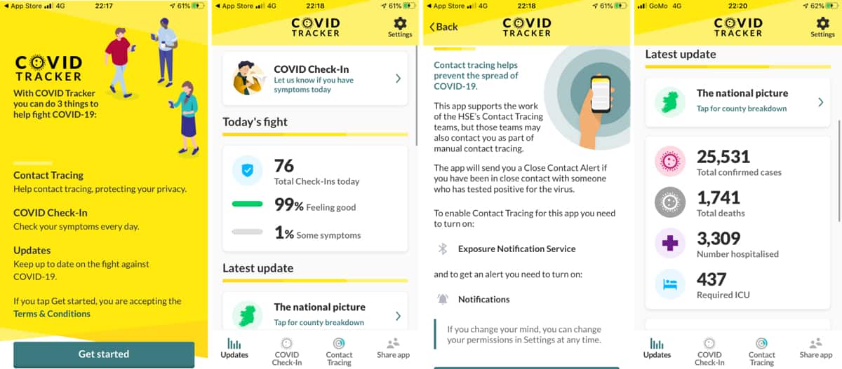 Covid tracker Ireland screenshots