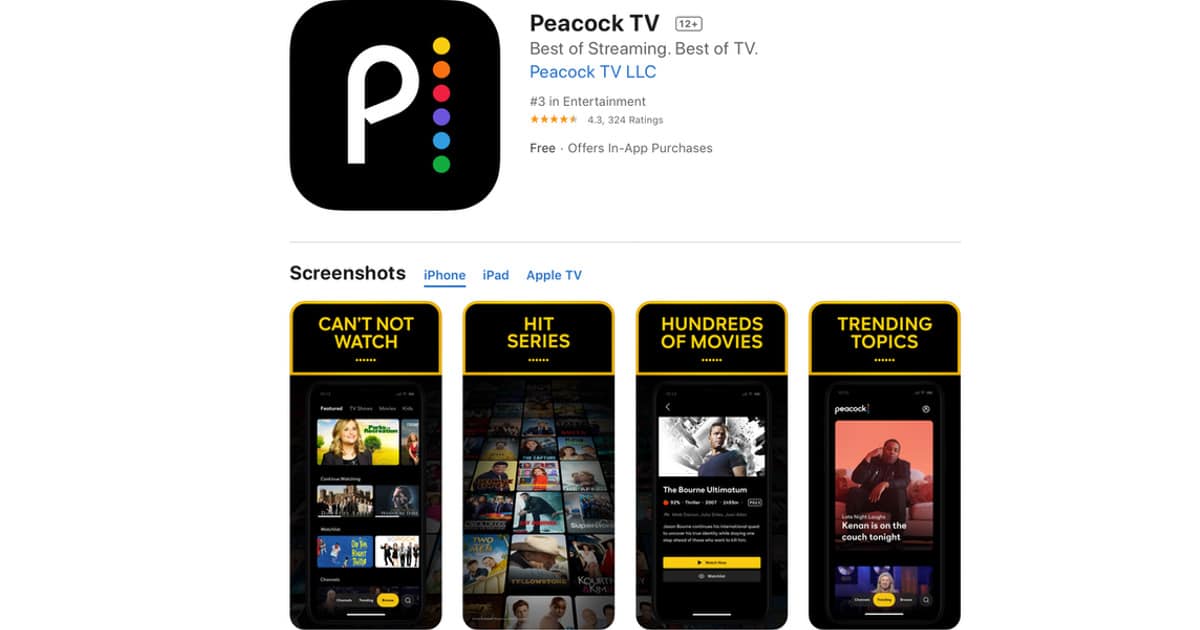 Peacock App on iPhone, iPad, And Apple TV
