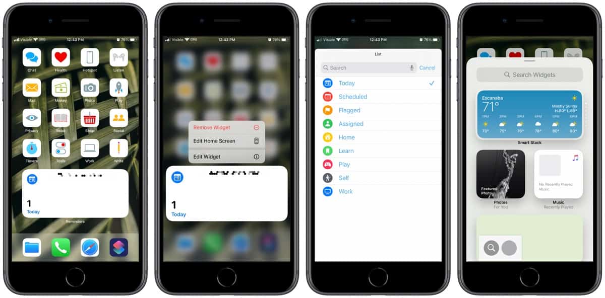 Screenshots of iOS 14 widgets