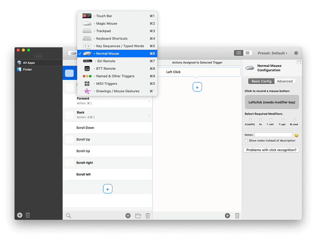 Better Touch Tool offers nearly a dozen useful options for a wide variety of pointing devices.