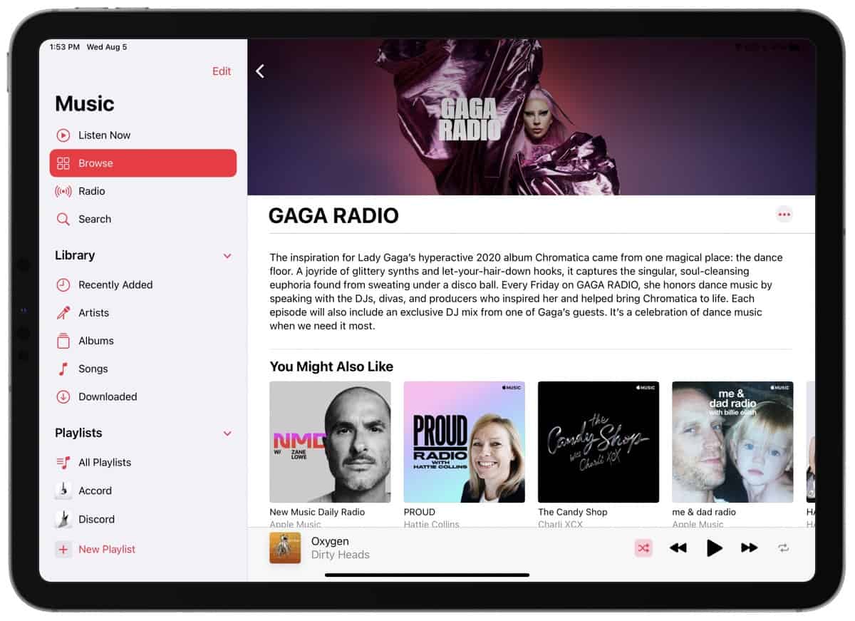 Screenshot of Gaga radio on Apple Music
